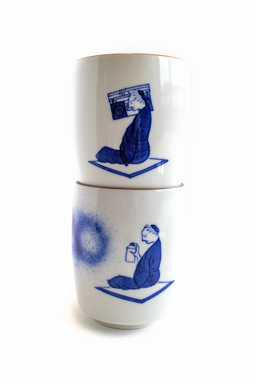 Kutani Choemon, tasses à thé (Boombox et Graffiti) 上出長右衛門 九谷焼