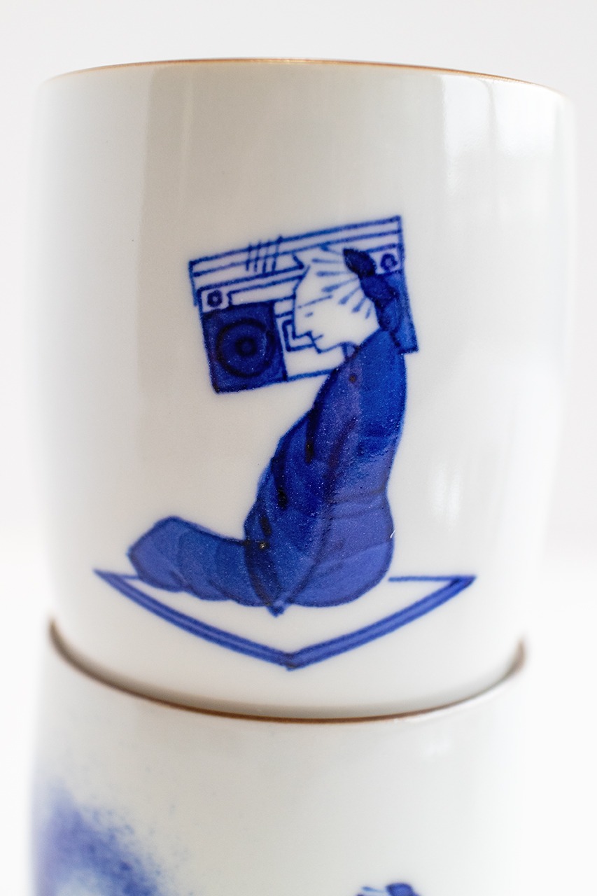 Kutani Choemon, tasses à thé (Boombox et Graffiti) 上出長右衛門 九谷焼